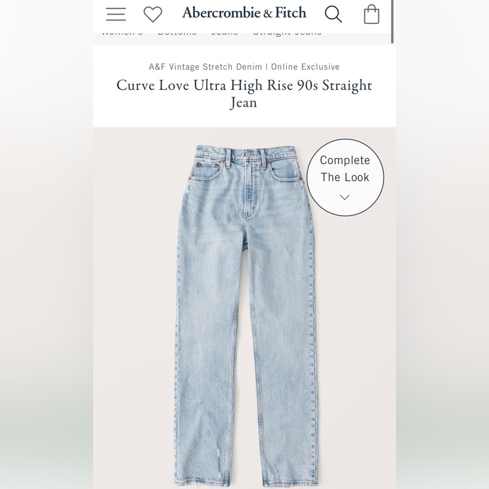 Abercrombie Curve Love Ultra High Rise 90s Straight Jean Light Wash XSHORT 30